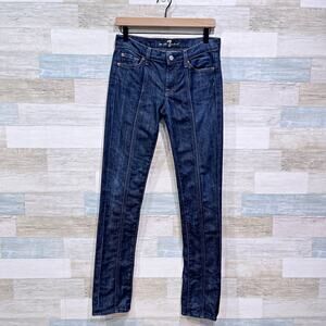 7 For All Mankind Roxy Mid Rise Skinny Jeans Dark Wash Stretch Denim Womens 27